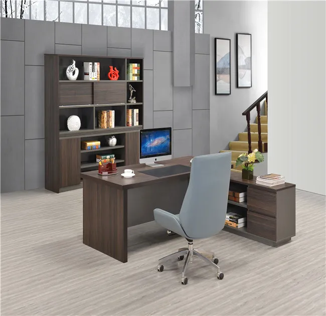 Modern fashion  best executive office desk  MDF/MFC melamine commercial furniture  l shaped  black oak wood home desk