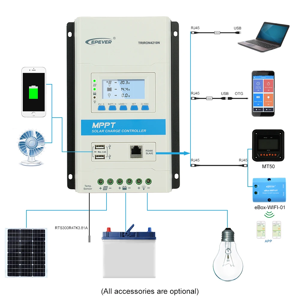 Epever Multi-function Modular 40a 12v/24v Mppt Solar Charge Discharge ...