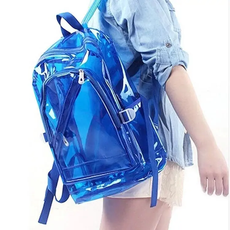 wholesale summer Eco-Friendly waterproof beach Clear PVC Multi-pockets School backpack transparent bag