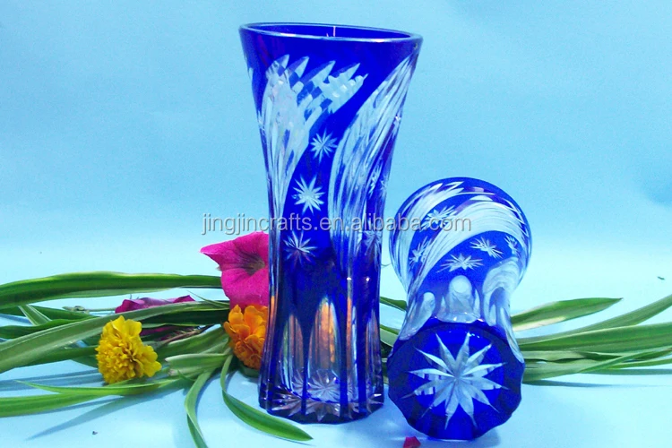 Cobalt Blue Cut To Clear Bohemian Czech Vintage Crystal Vase With Elegant Cuts Buy Cobalt Blue Glass Vase Hand Carved Hand Carving Glass Vase For Decoration Hand Engraved Hand Engraving Clear Crystal Glass