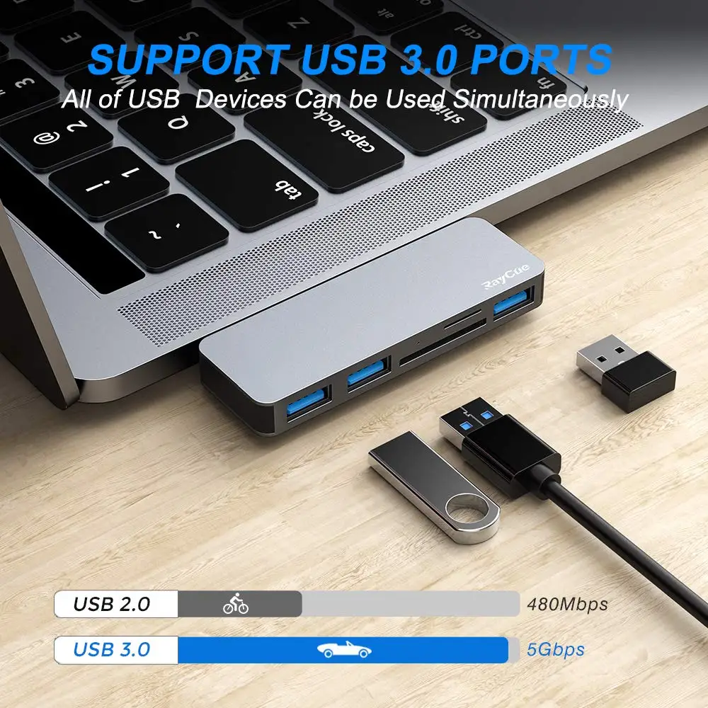 Raycue 5 In 1type C Hub With Tf Sd Card Reader 3 Usb 3.0 Ports Usb C