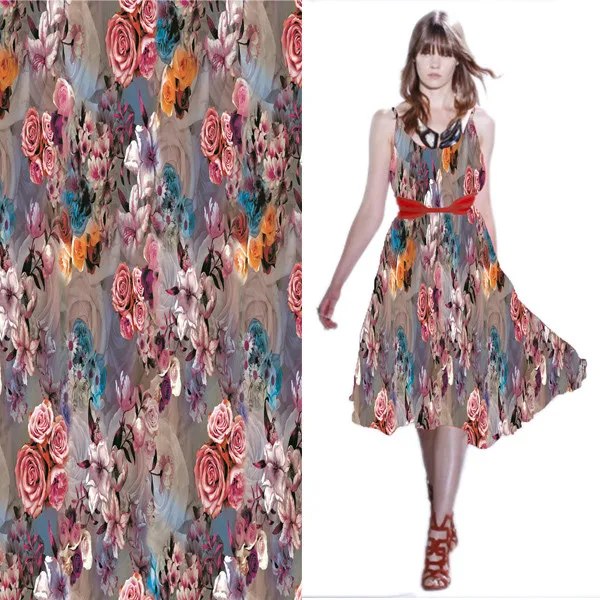 Spring Floral Printed Polyester Georgette Fabric For Women - Buy ...