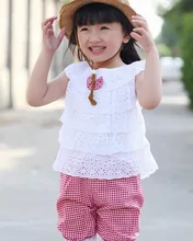 Summer Style Lace T Shirt And Lattice shorts Pants Children Clothing Set Girl Clothes Sets