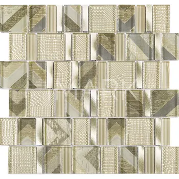 Decorative Gold Color Foiled Glass Mix Brushed Aluminium Mosaic Tile For Kitchen Wall Backsplash Floor Decor Buy Glass Mosaic Decorative