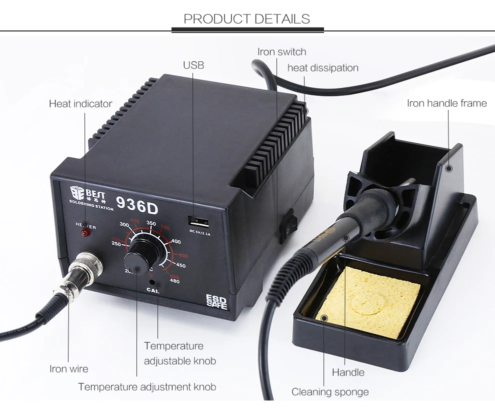 Soldering Station Bst936d 45w Temperature Adjustable Esd Antistatic