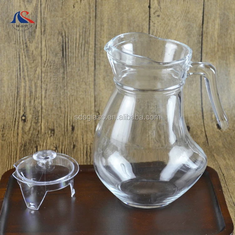Unique Shape 1.3l Decorative Clear Glass Water Pitcher With Handle