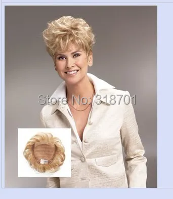 Toupee Womens Synthetic hair short Toupe Lovely Hair Extensions blonde Color free shipping
