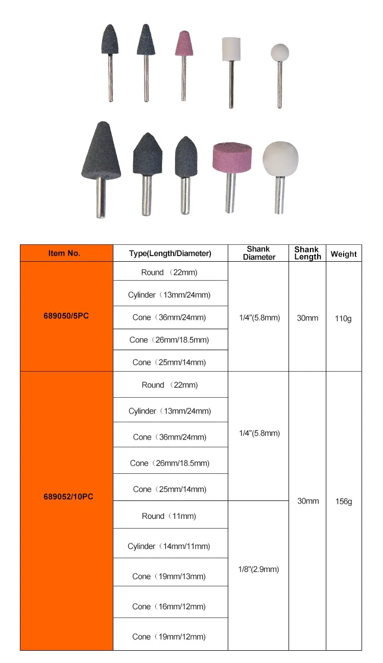 Professional 5pcs Abrasive Mounted Points Grinding Stone Bit Set For
