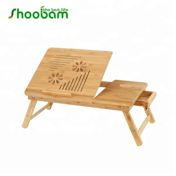 Bamboo Adjustable Laptop Desk Serving Bed Tray With Usb Fan Buy