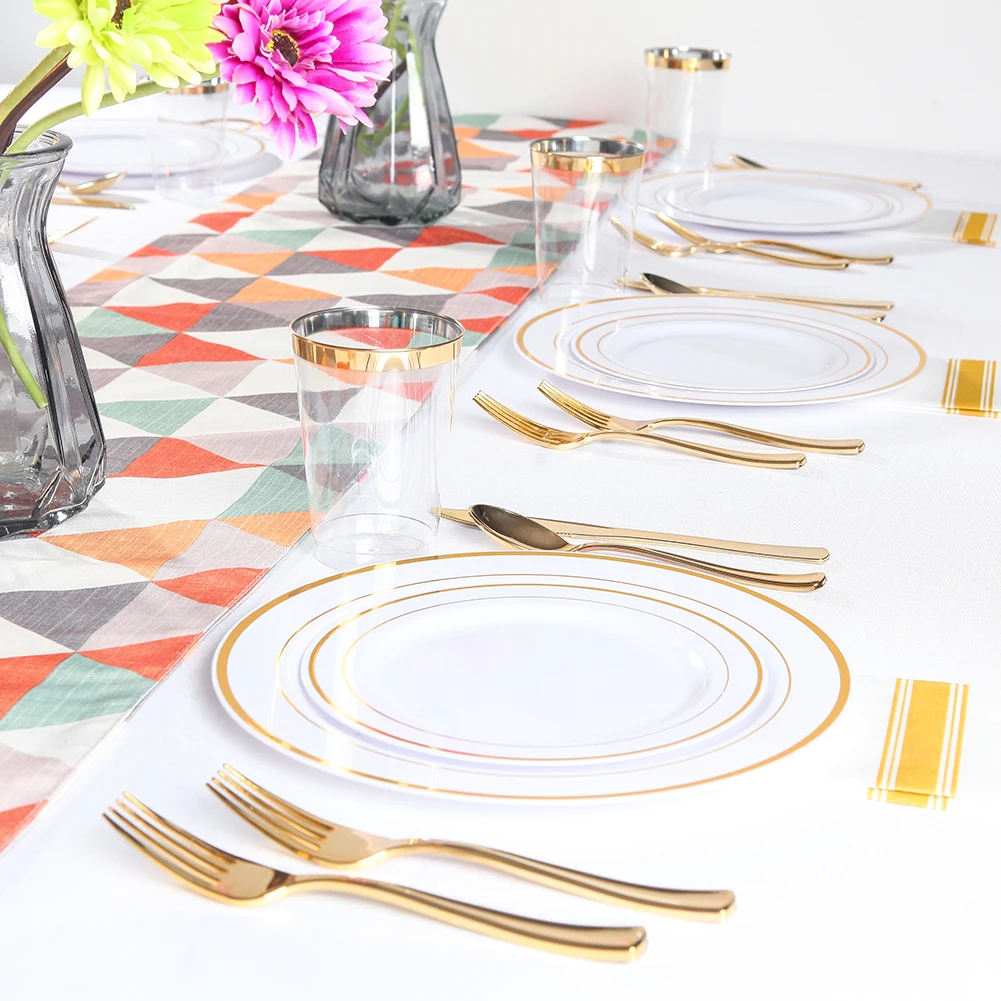 300PCS Wedding Disposable Cutlery Set Gold