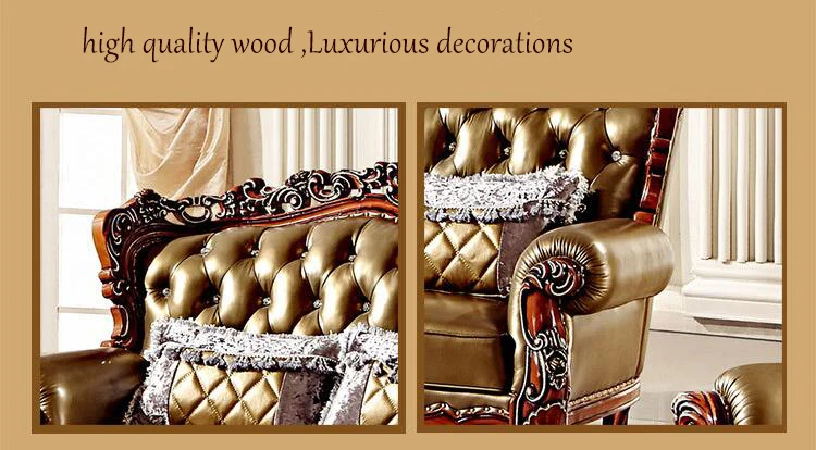 high quality European antique living room sofa furniture genuine leather set pfy4001