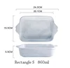 Oven safe rectangle shape decorative marble white stoneware bakeware with flat bottom