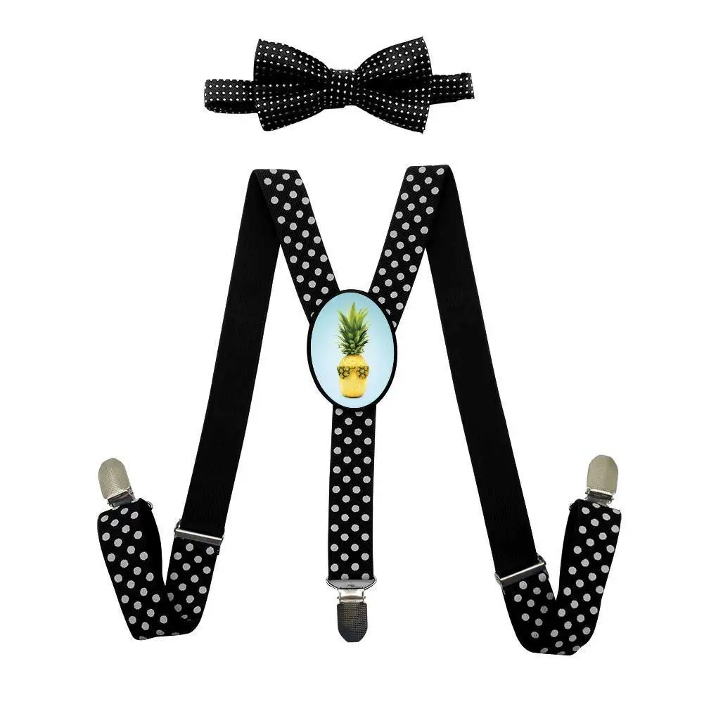 Qujki Funny Pineapple Suspenders Bowtie Set-Adjustable Length