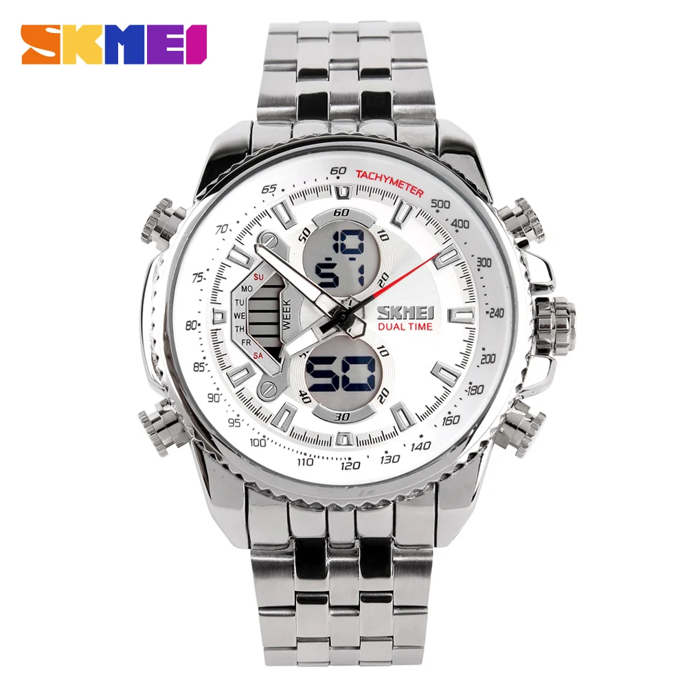 Skmei Ad0993 Full Stainless Steel Quartz+digital Big Plate Silver Skmei Ad0993 Full Stainless Steel Quartz+digital Big Plate Silver