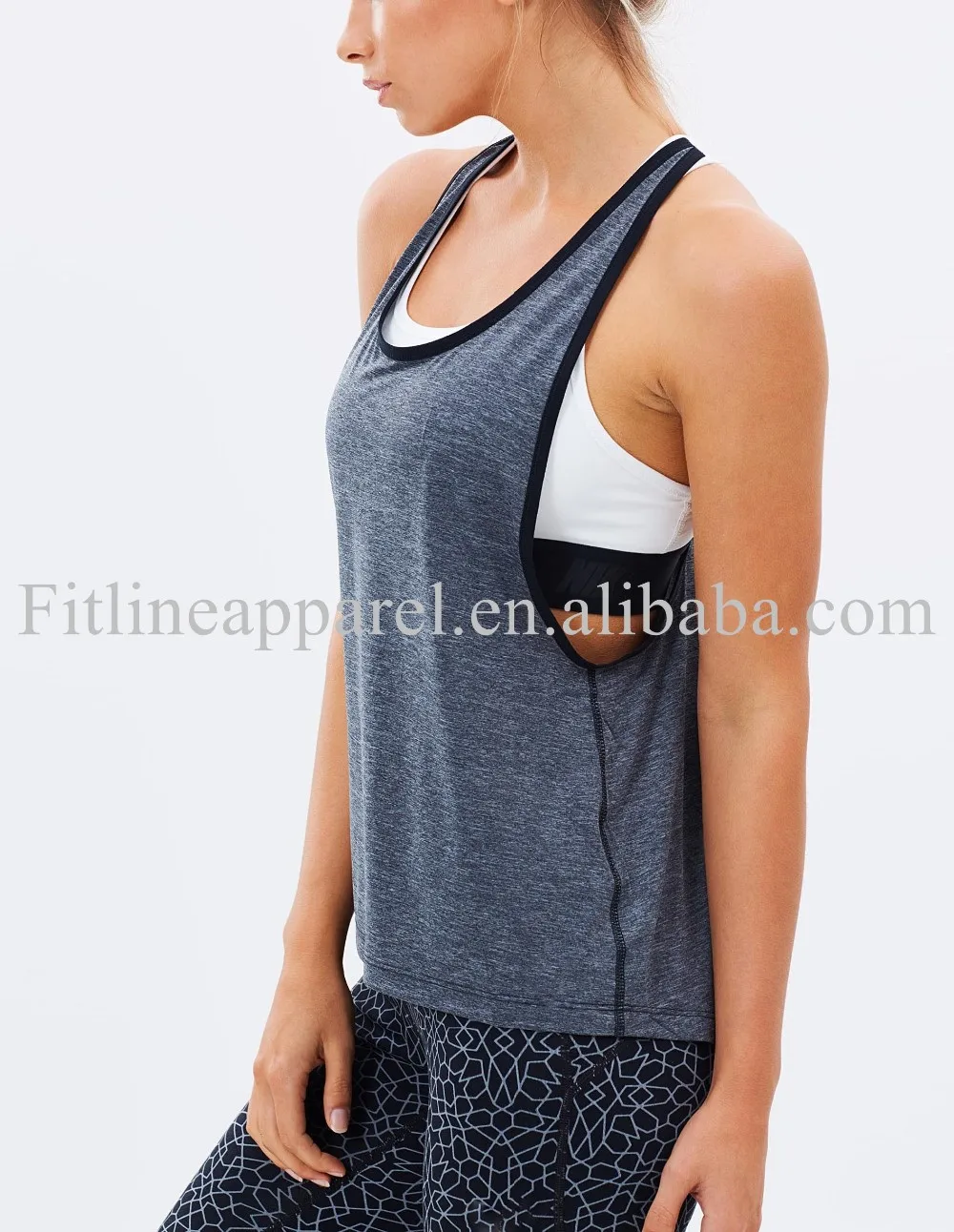 Dark Grey Womens Polyester Tank Top,Big Arm Hole Loose Fit Tank Top
