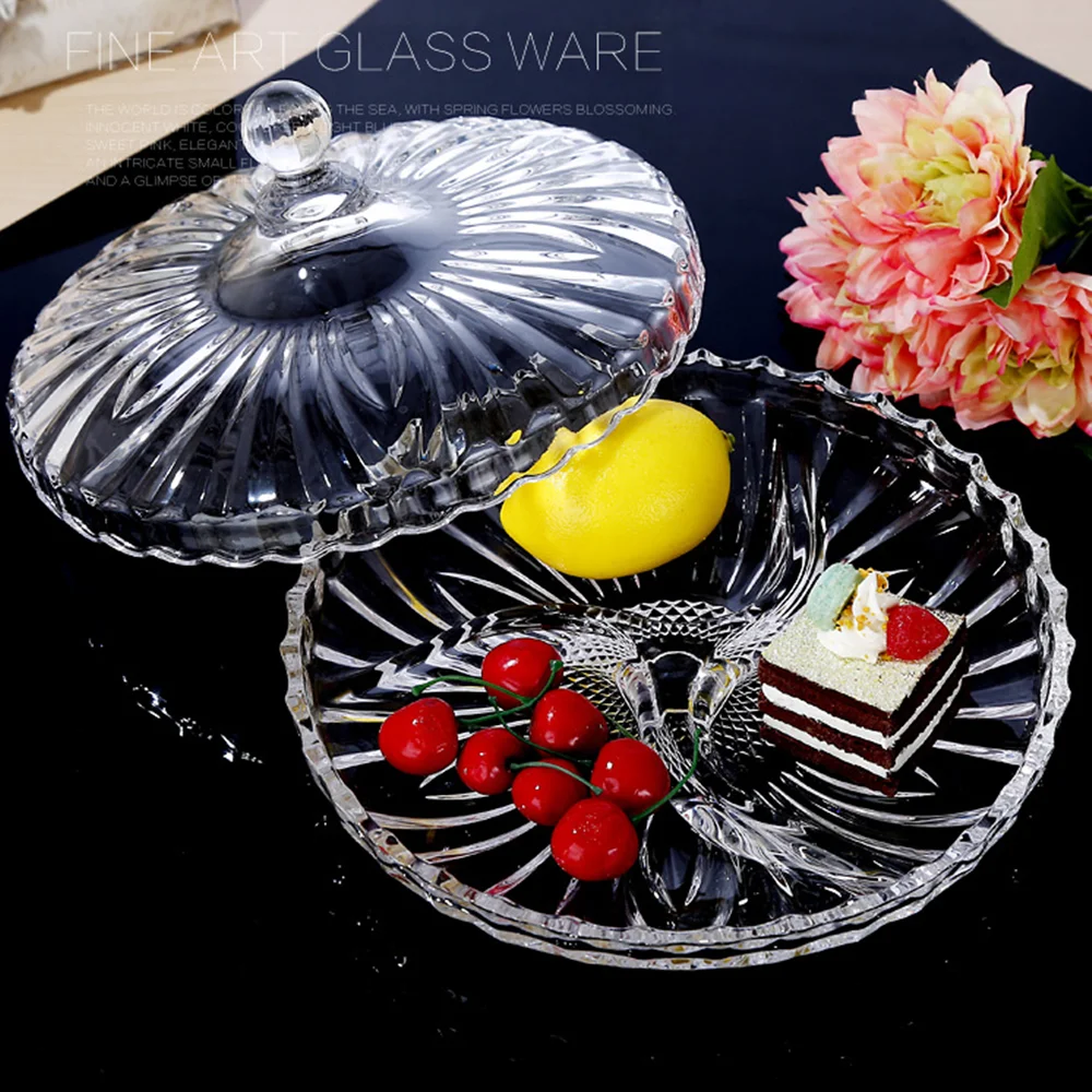 Falaja Divided Glass Fruit Plate Dry Fruit Tray Plate With Lid Buy