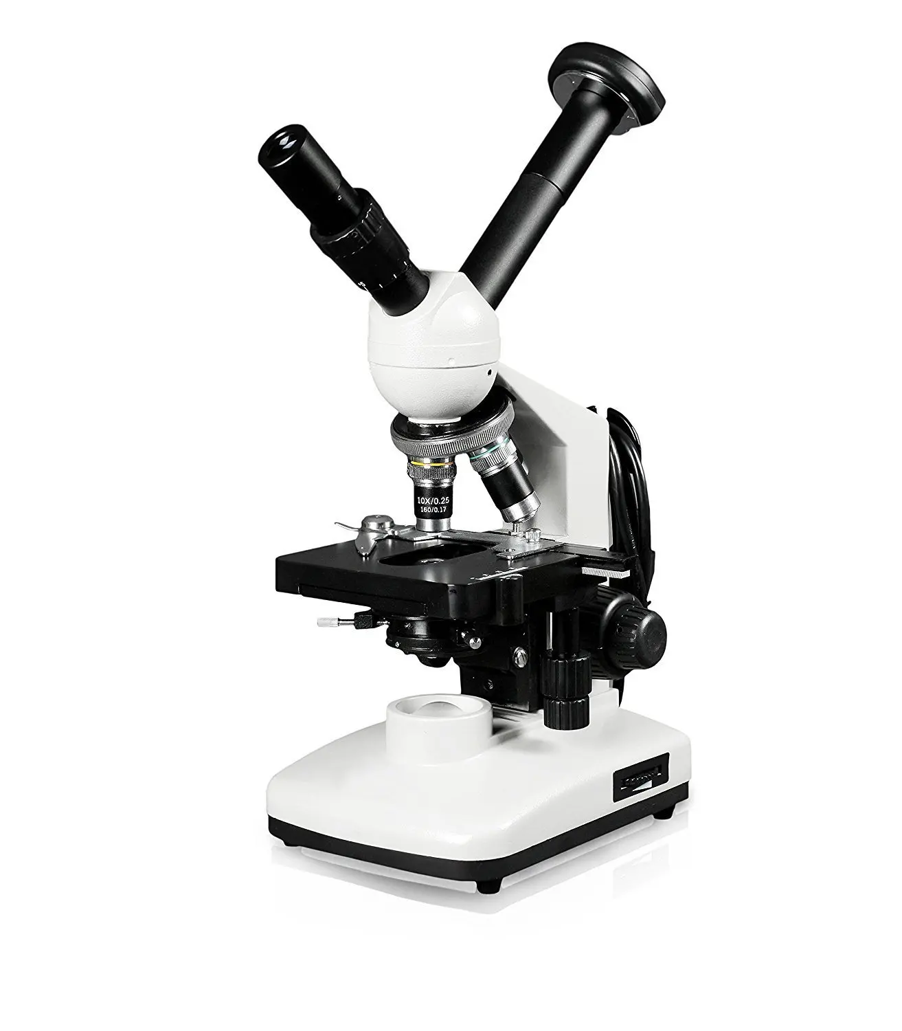 Vision Scientific VME0015-CXT-100-LD-DG1.3-E2 Dual View Compound Microscope, 10x WF & 20x WF Eyepieces, 40x—2000x Magnification, LED Illumination, 1.25 NA Abbe Condenser, 1.3MP Digital Eyepiece Camera