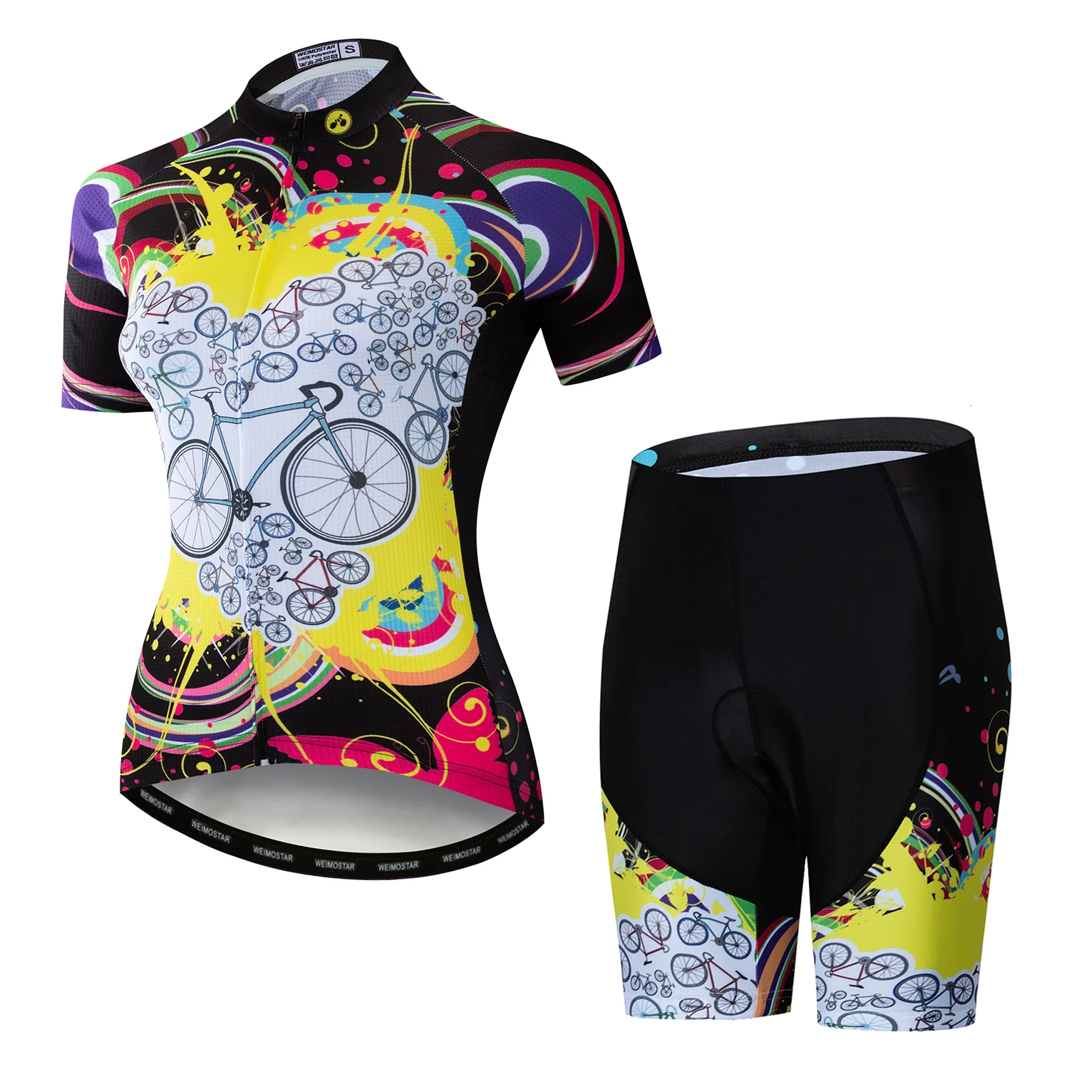 Weimostar Women's Short Sleeve Cycling Jersey Gel Padded Shorts Set MTB Sportswear Reflective