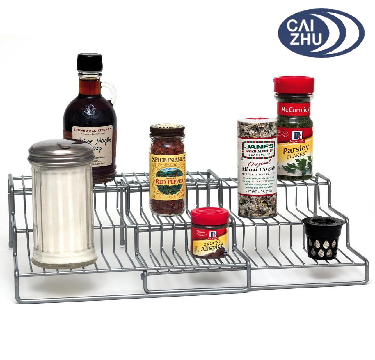 Expandable Wire Rack 3tier Step Up Spice Shelf Grey Jar Holder Pantry