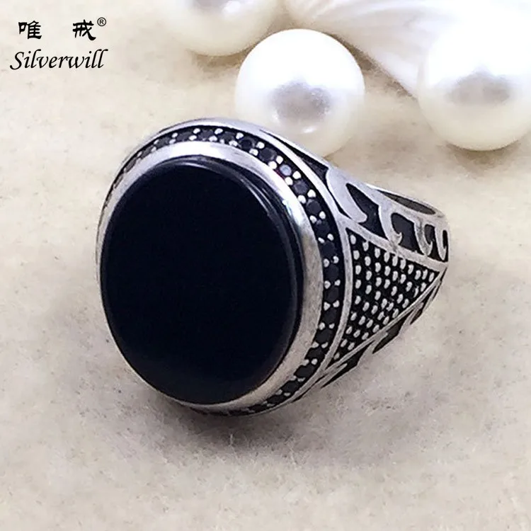 Vietnam Tai Silver Ring Jewelry Black Onyx Men Sterling Silver 925 Ring ...