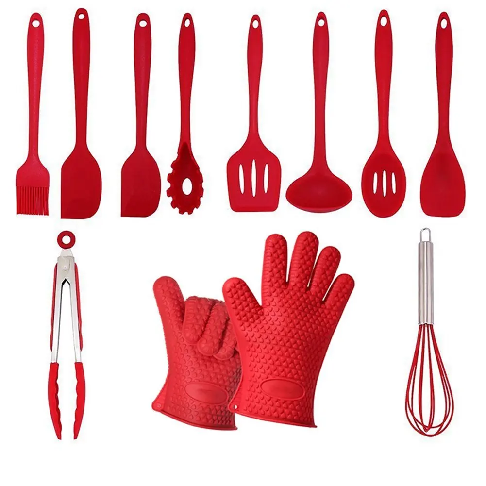 Silicone Kitchen Utensils Cooking Set 12 Pack,AOGVNA Non Stick Heat Resistant Cooking Utensils Baking Spatula,Spoons and Turner Silicone Kithcen Cooking Tools Gadget Set