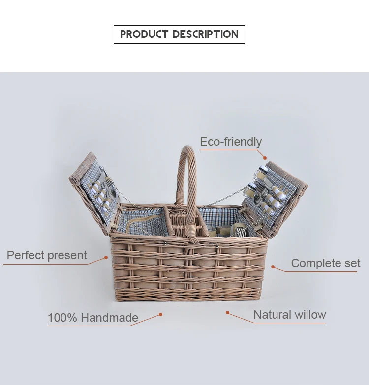 Cheap Handicraft Custom Wood Willow Wicker Picnic Storage Container Basket For 4 Persons Buy