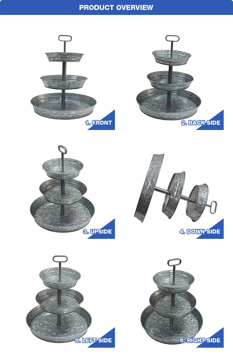 High Quality Galvanized Farmhouse Style Serving Tray 3tier Metal Tray
