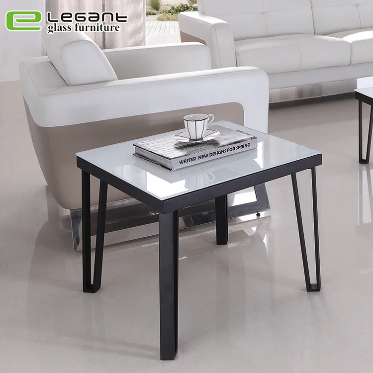 Stainless steel legs white gloss small glass center table