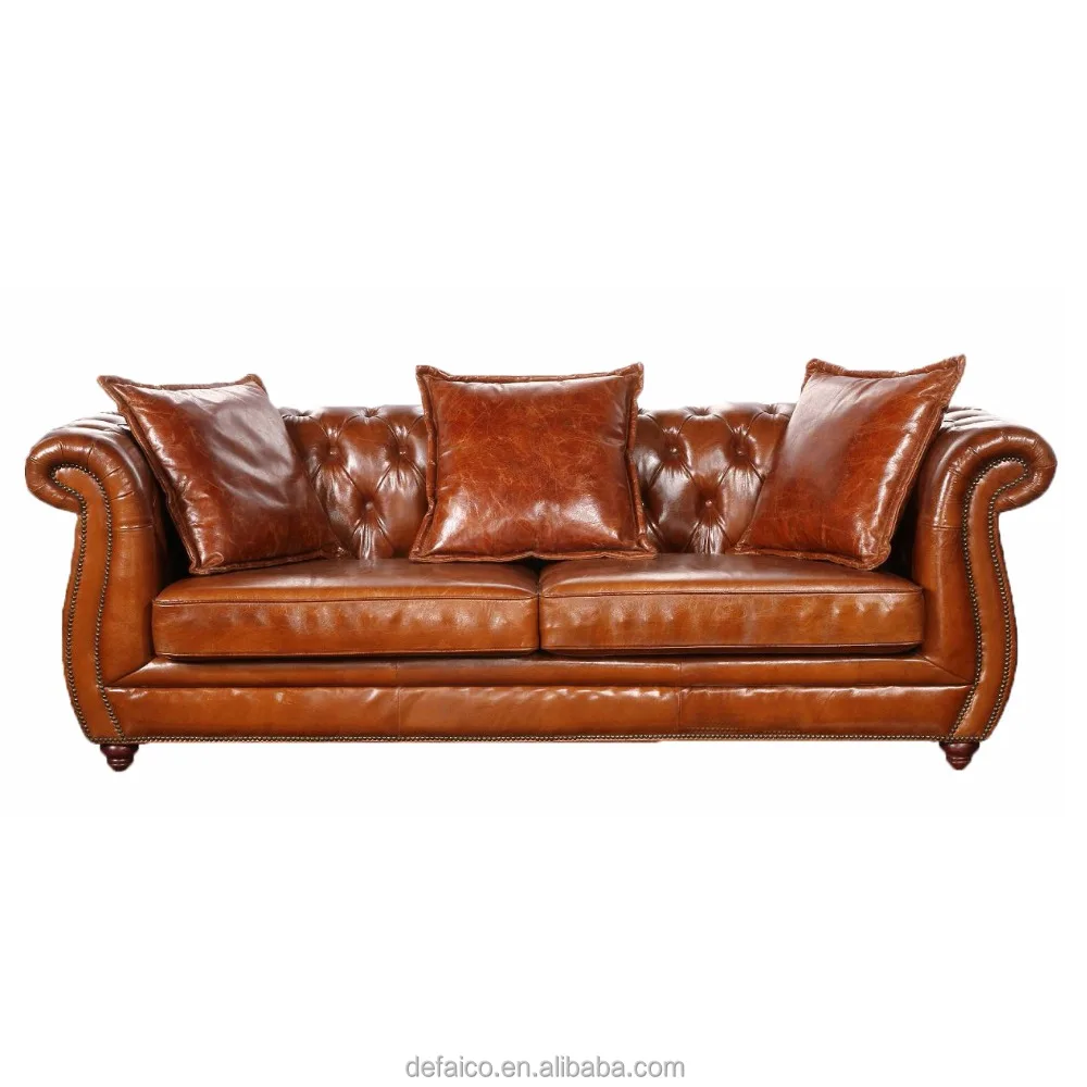 French Style Chesterfield Brown Leather Couch Sofa For Sale - Buy