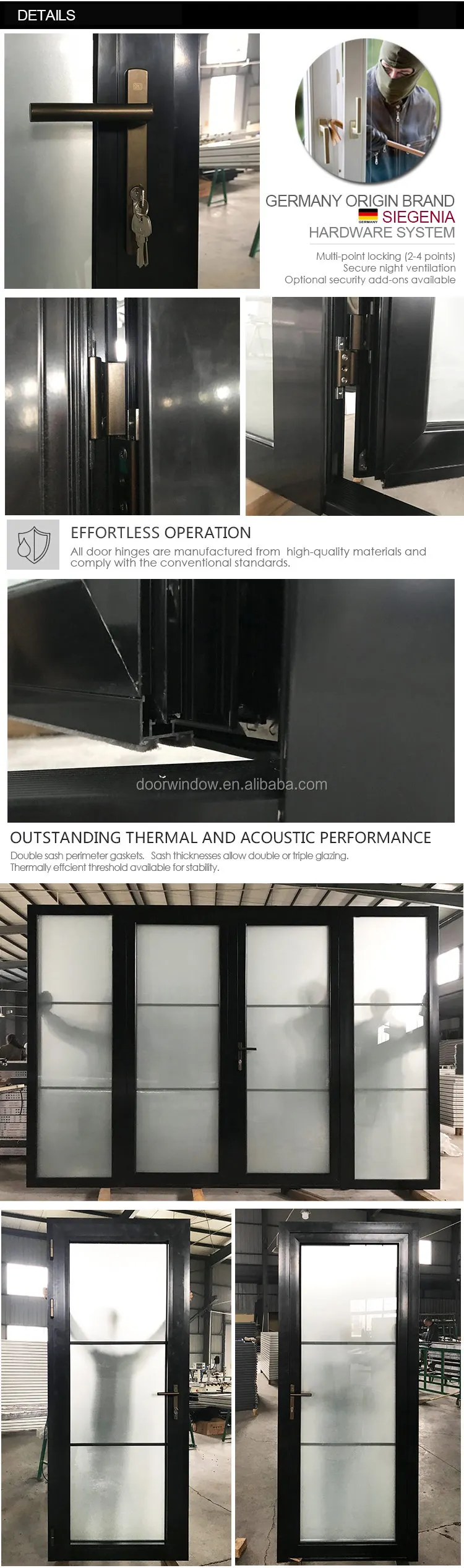External doors aluminium swing exterior frameless glass aluminum door with