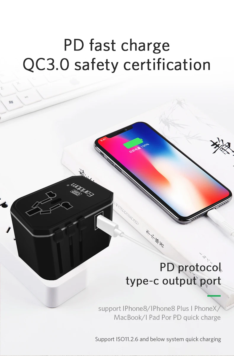 Earldom Universal Travel adapter plug Type C USB quick charger 42W PD adaptor power electrical plug outlet