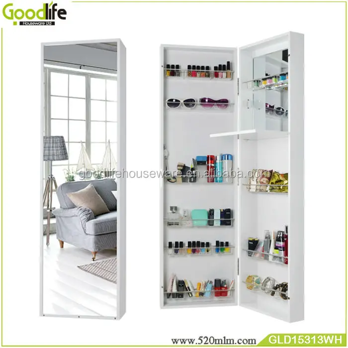 Wooden Makeup Cabinet Furniture Free Standing Mirror Jewelry