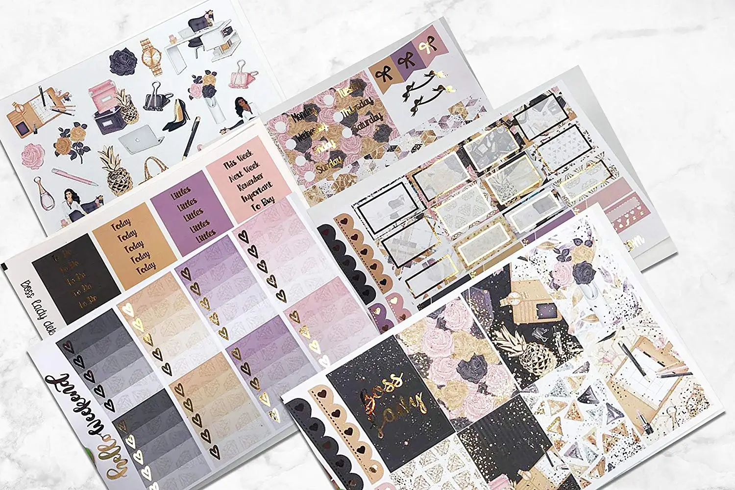 Girl Boss 6 sheets on matte Kiss cut Planner Calendar sticker kit just peel and stick. Erin Condren and Happy Planner sizes
