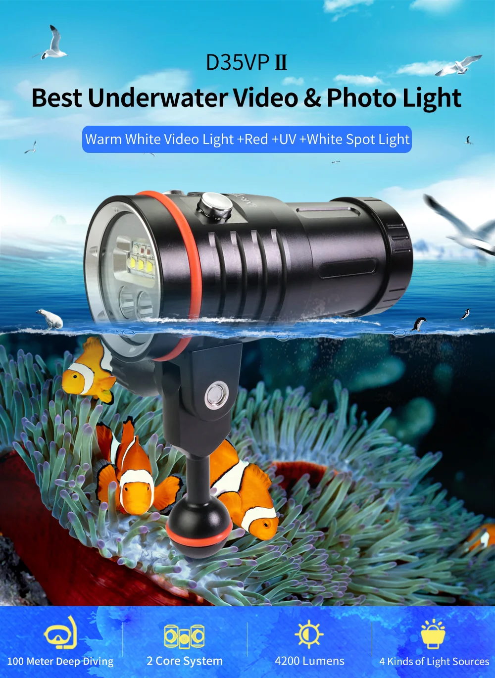 Archon W41VP II more than 4000LM LED Photography Video Scuba Diving Flashlight Torch