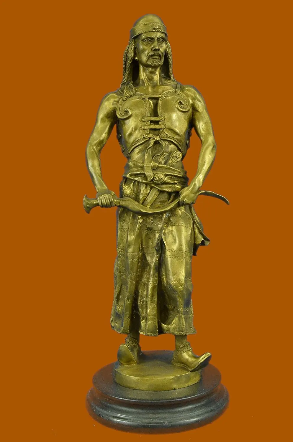 ...Handmade...European Bronze Sculpture Stunning Bergman Hot Painted Austrian Vienna Orientalist Arab With Sword (STE-269C-UK) Bronze Sculpture Statues Figurine Nude Office & Home Décor Collectibles