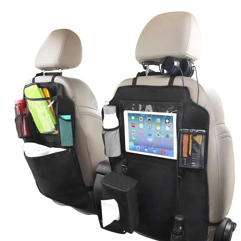 2 Pack Car Backseat Organizers Kick Mat Organizer With Clear Ipad