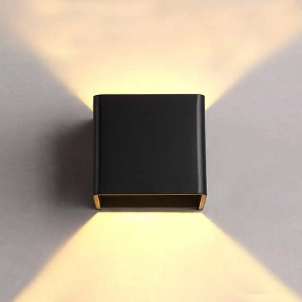 Wall lamp creative Wall lamp led square aluminum double bedroom bedside lamp modern simple indoor LED wall lamp hotel wall lamp Project Lamp Black/10x10x8cm