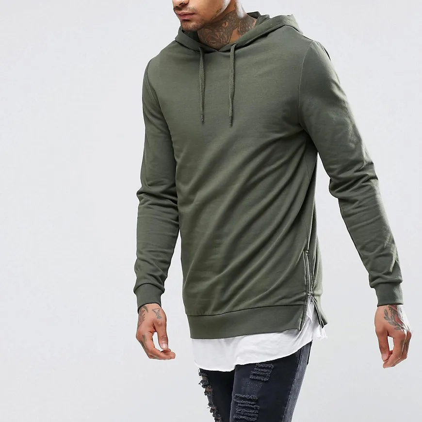 Online Shopping Mens Long Plain Hooded Sweatshirt Side Slit Zipper Men ...