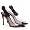 High Quality Ladies Dress Shoes Black Patent Pu With Clear Pvc Pointed Toe Women'S Fetish Chunky Heel Shoes