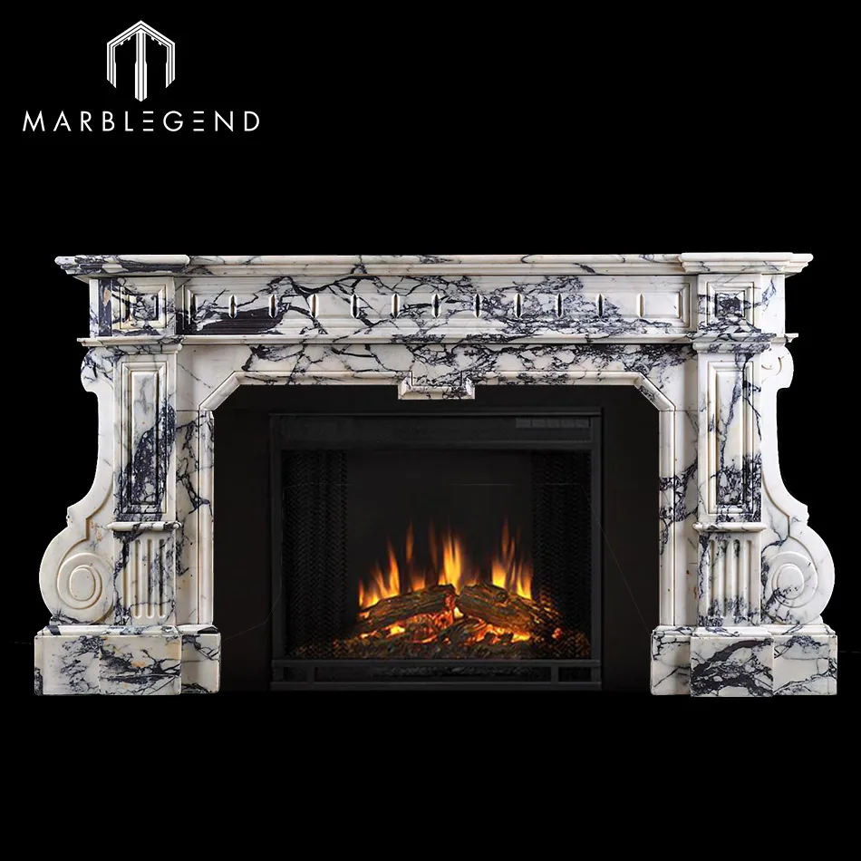 High End Design Italian White Natural Stone Marble Fireplace