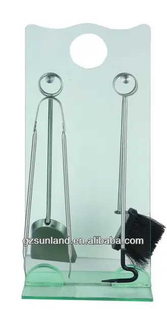 5 Pcs Fireplace Tools Set Tempered Glass Panel Stainless Steel