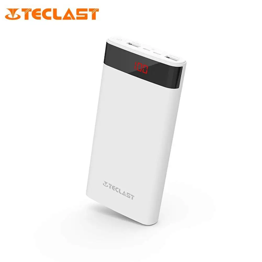 Teclast T200CF 20000mAh Power Bank Dual USB Interfaces Portable External Battery Charger High-definition Digital Large Screen Display 2.1A High-speed Output Power Supply Battery (Ivory White)