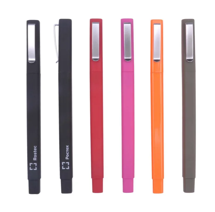 Promotion Black Square Shaped Plastic Soft Rubber Coated Ball Point Pen