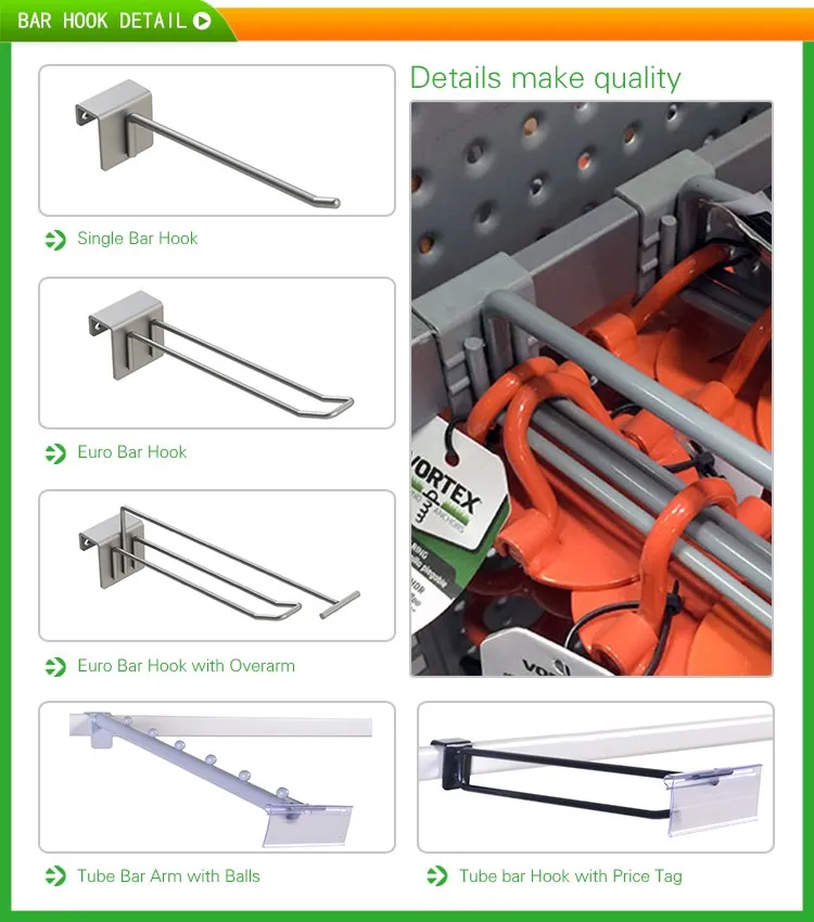 Double Prong Slatwall Hook With Overarm,Looped Euro Hook With Ticket