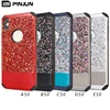 Luxury Resin Diamond Glitter PU Leather Dual Layer Laminated Slim Hard Case Shock Absorption Bling Bling Phone Case For iPhone X