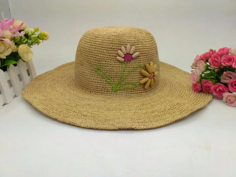 Natural Color Raffia Straw Hats With Flower To Decorate Buy Straw Hats With Flowers Raffia Straw Hat Promotional Straw Hat Product On Alibaba Com