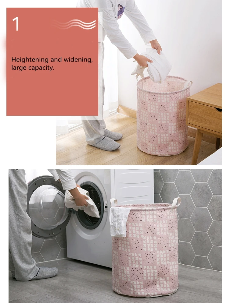 China Supplier logo printing custom cartoon cotton linen fabric pe waterproof craft laundry basket