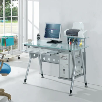 Tempered Glass Computer Desk With Keyboard Tray View Computer