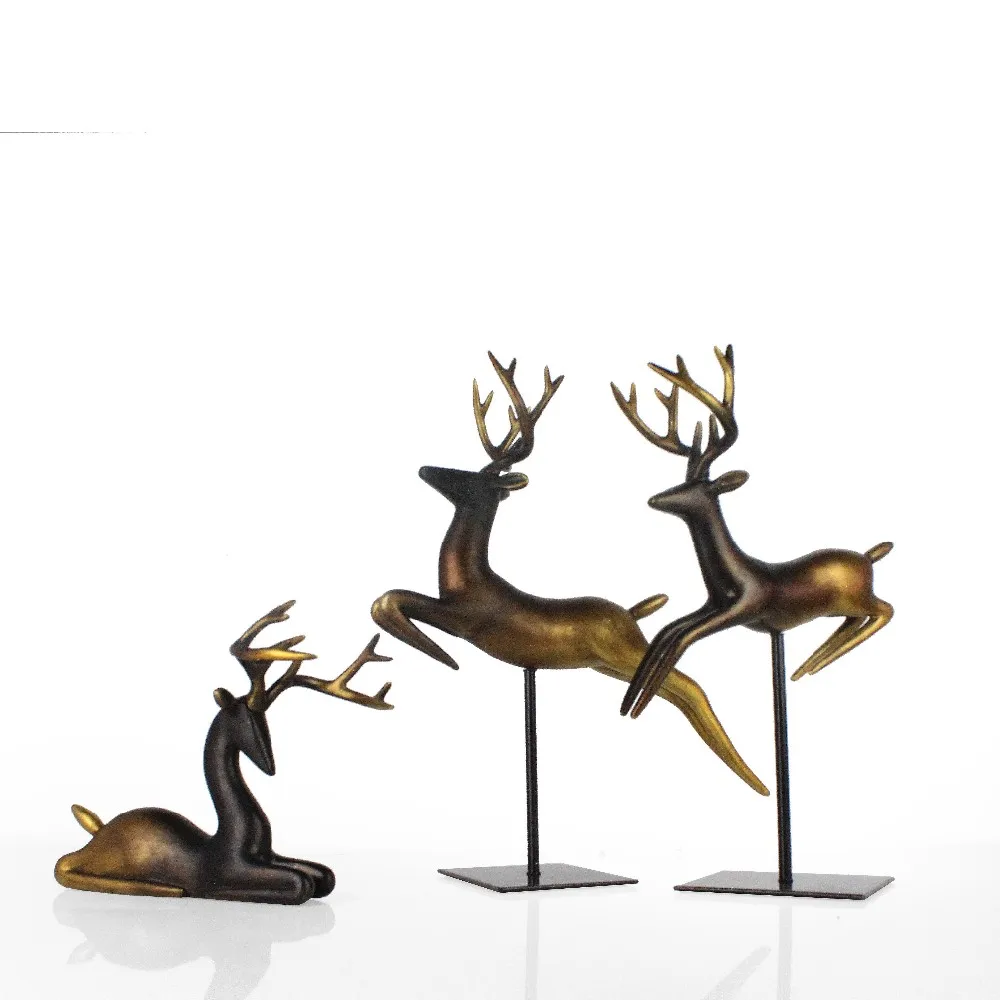 Resin Electroplating Bronze Antelope Sculpture with Black Crystal Base Decoration factory