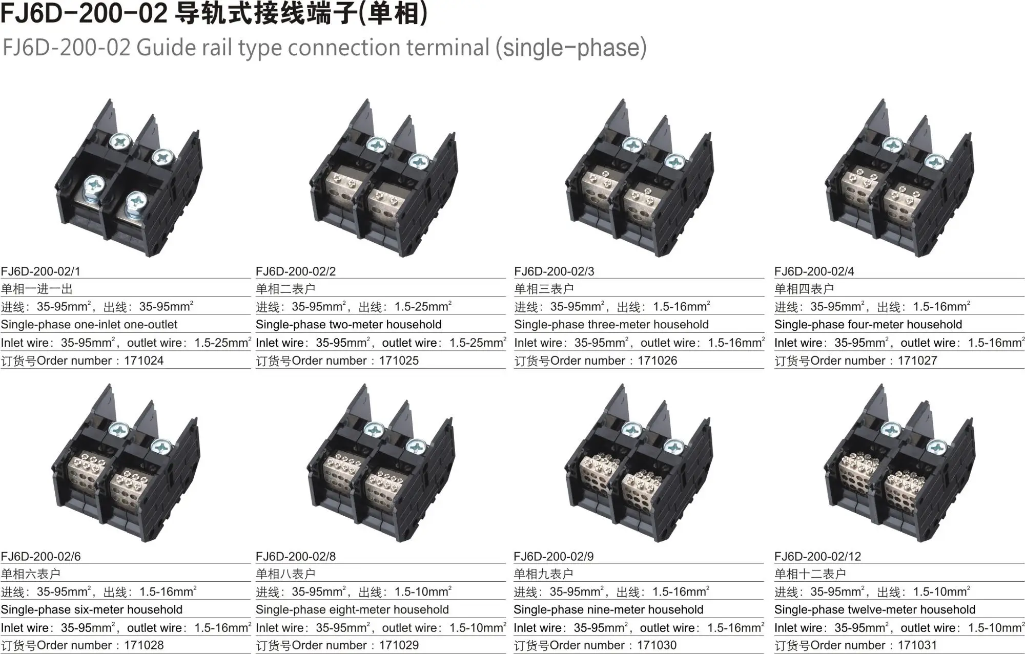 Source Guide rail type power cable FJ6D-200 connection terminal on